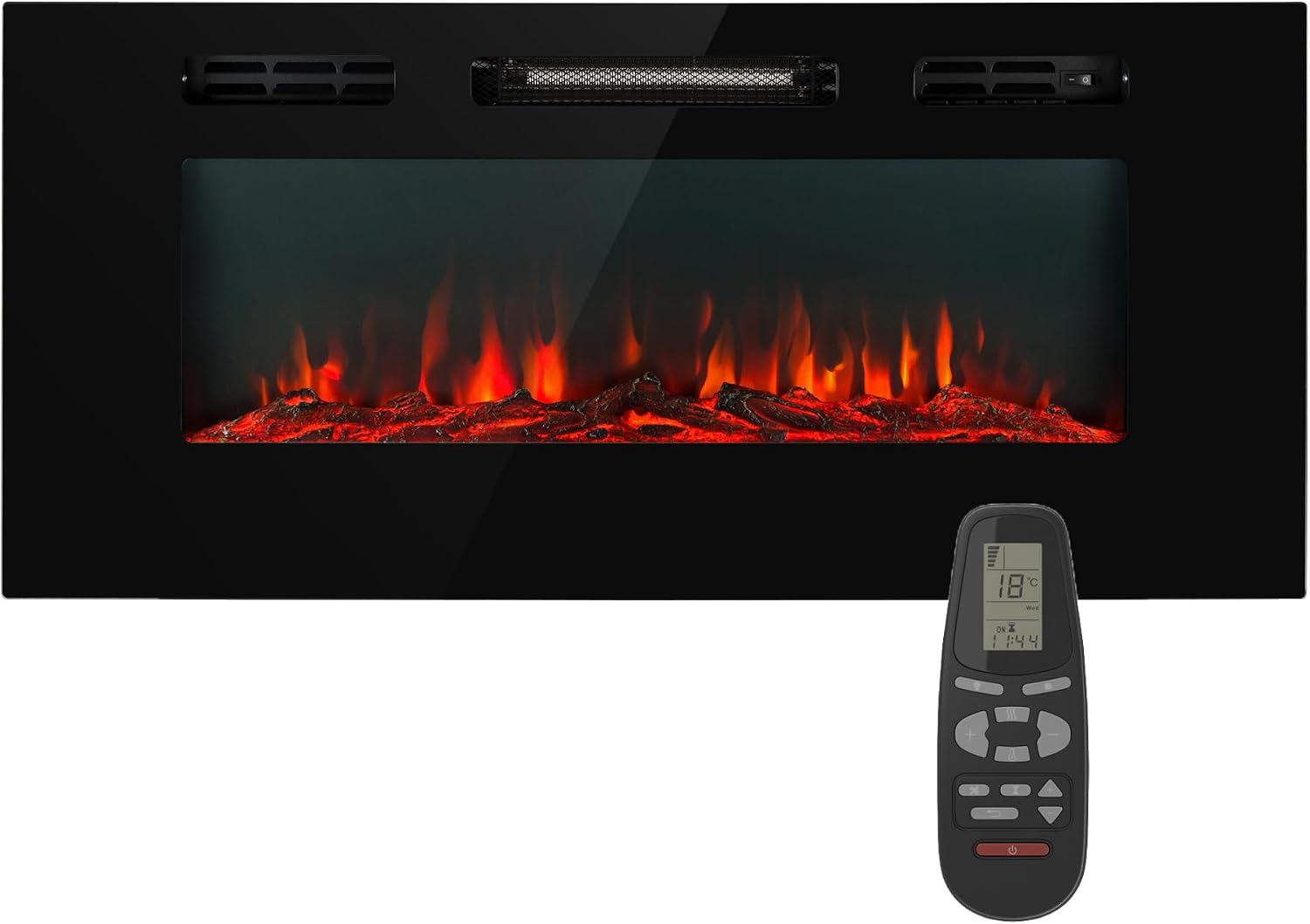 Klarstein Chimenea Electrica de Pared 1800 W — llama LED, mando, temporizador y termostato ajustable